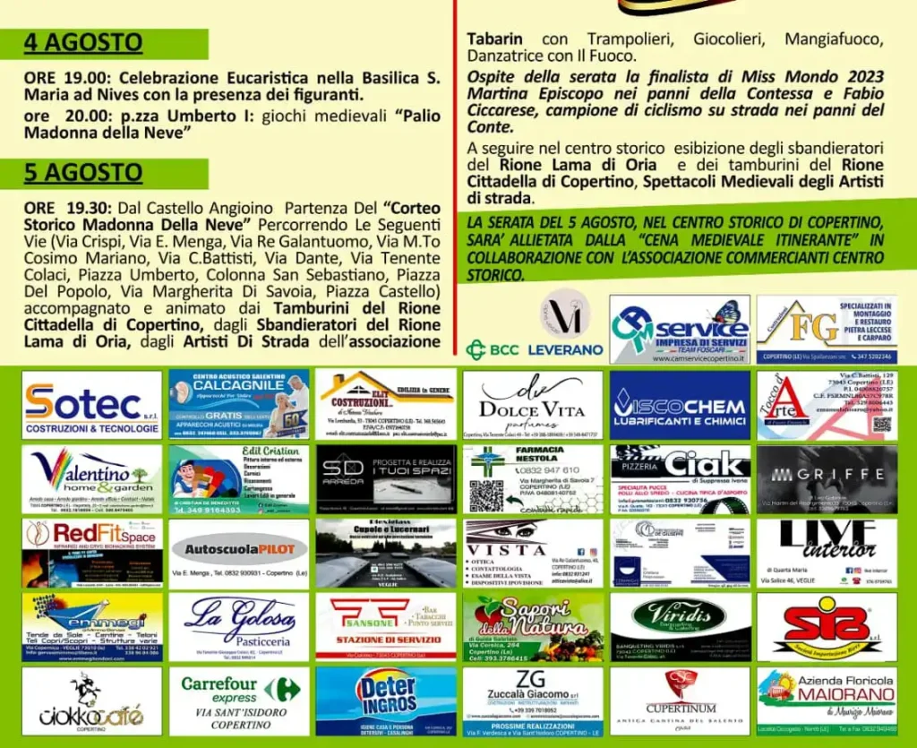 corteo storico copertino programma